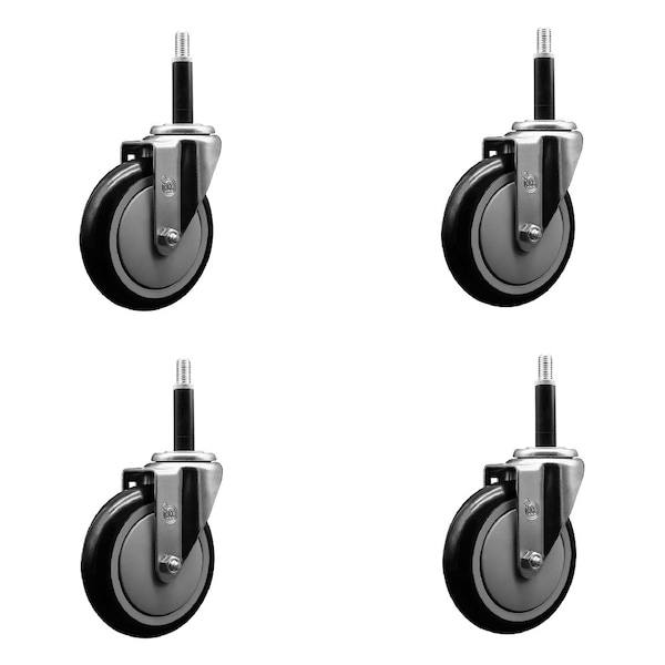 5'' Black Poly Wheel Swivel 3/4'' Expanding Stem Caster Set, 4PK